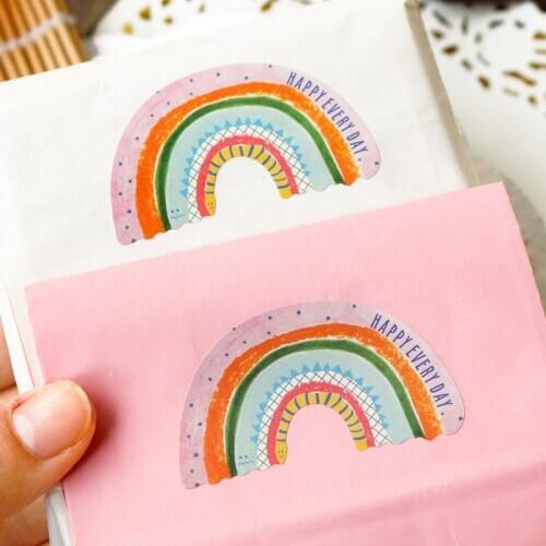 120pcs Rainbow Labels Thank You Kraft Paper Packaging Sticker Dragees Candy Bag Gift Box Wedding Birthday Packing Merci Stickers