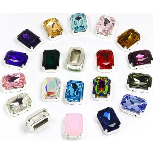 13*18mm 30pcs Rectangle Crystal Sew On Rhinestone Loose FlatBack Rhinestones With Claw sewing Rhinestones For needlework Clothes