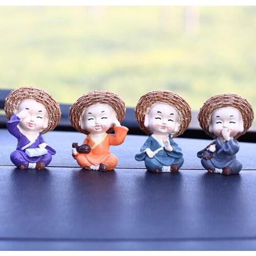4PCS Cute Little Monk Car Interior Display Decoration Car Dashboard Ornament