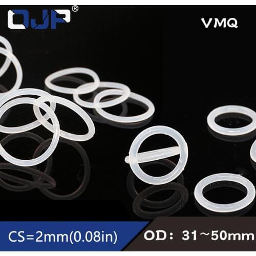 5PCS/lot White Silicon Ring Silicone/VMQ O ring OD31/32/34/35/36/38/40/42/45/46/50*2mm Thickness O-Ring Seal Rubber Gaskets