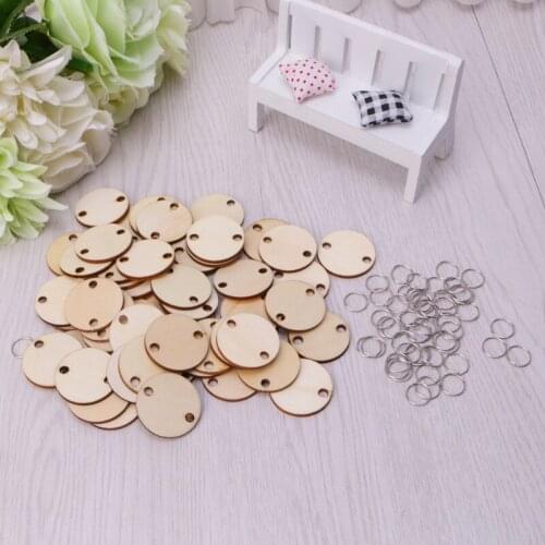 50Pcs Wooden Round Discs Slices Metal Ring For DIY Birthday Board Calendar Craft JUN-25A