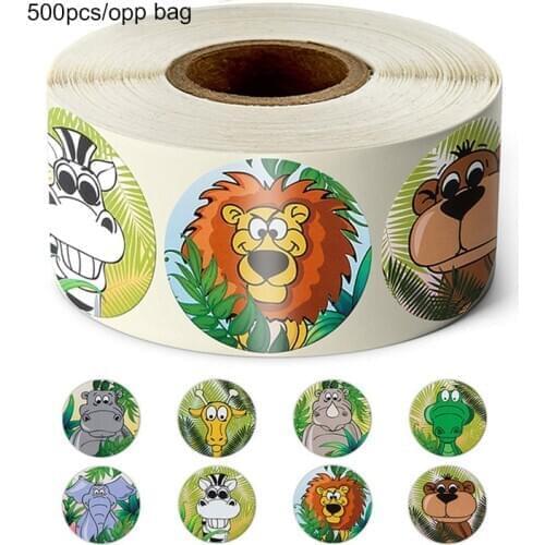 500Pcs/roll Zoo Animals Cartoon Stickers for Kids Classic Toys Sticker School Teacher Reward Sticker 8 Designs Pattern Tiger