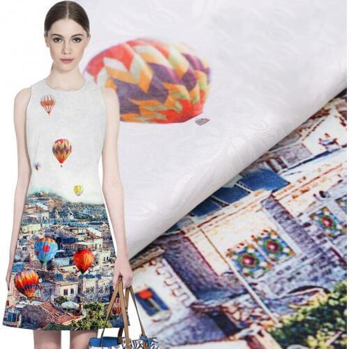 96*140CM/pcs Hot air balloon France imported digital printing jacquard fashion fabric for dress tissu au meter bright cloth DIY