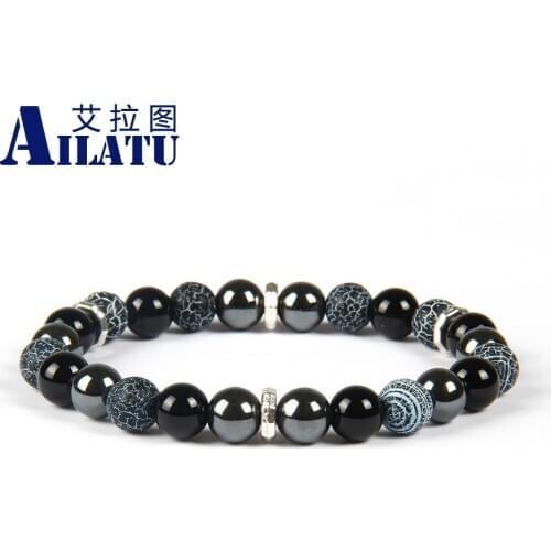Ailatu Top Quality Jewelry Wholesale 8mm Mix Colors Weathering Onyx and Black Onyx Stone Beaded Bracelet for Men