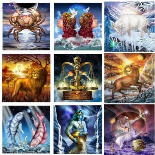 5D DIY Diamond Painting Twelve Constellations Icon Diamond Embroidery Fantasy Landscape Mosaic Home Decor Handmade Gift Murals