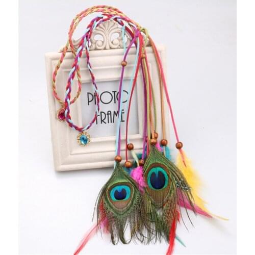 Boho Chic Peacock Feather Wedding Hair Band Bohemian Headwear SummerBeach Hair Accessories Hair Rope Exotic Style Headband