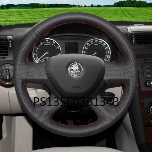 For Skoda steering wheel cover Octavia Fabia Yeti KODIAQ Spaceback Superb Rapid hand-stitched leather grip cover