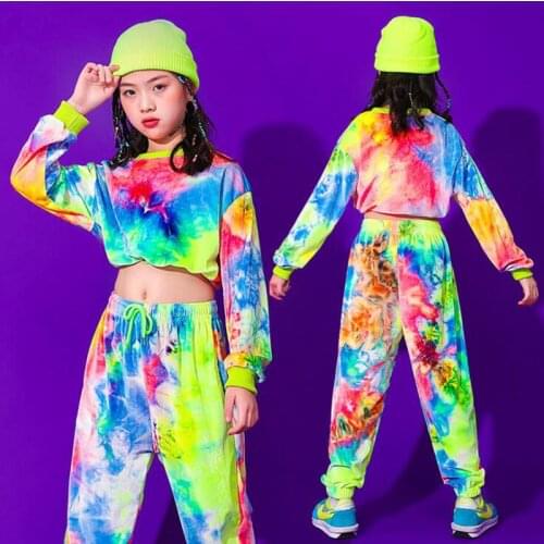Kids Performance Hip Hop Clothing Velvet Sweatshirt Tops Streetwear Dancing Pants for Girl Jazz Dance Wear Costume Clothes