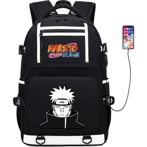 Uchiha Sasuke Anime Travel Backpack Women Double Shoulder Bags USB Charging Laptop Backpack Canvas School Bags Bookbag