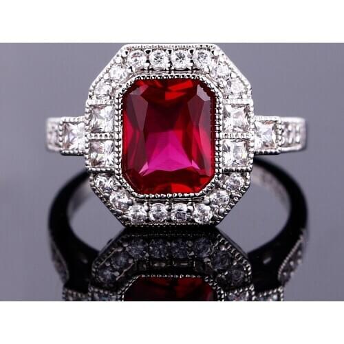 FCGJHW New Listing Fashion Jewelry Ring Rectangular 7*9MM Color Tourmaline Ring Female Engagement Wedding Party Anniversary