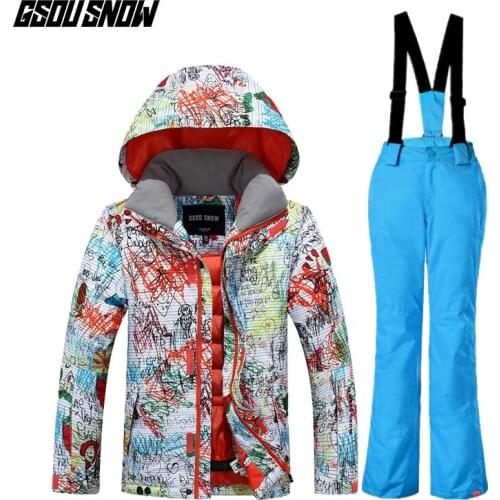 GSOU SNOW 2017 New Childrens Ski Suit Windproof Waterproofing Warm Ultra Light Breathable Ski Jacket Ski Trousers For Unisex