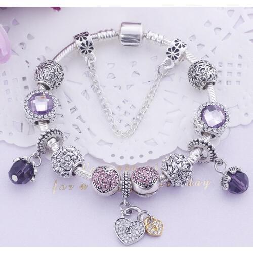 Exquisite European Bracelets Glass Crystal Charms Beads Fits European Bracelets & Bangles Purple Romantic Love Beads Bracelets