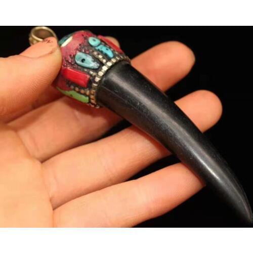 Chinese antique collection ox horn pendant statuette/decorative collection gift to wear