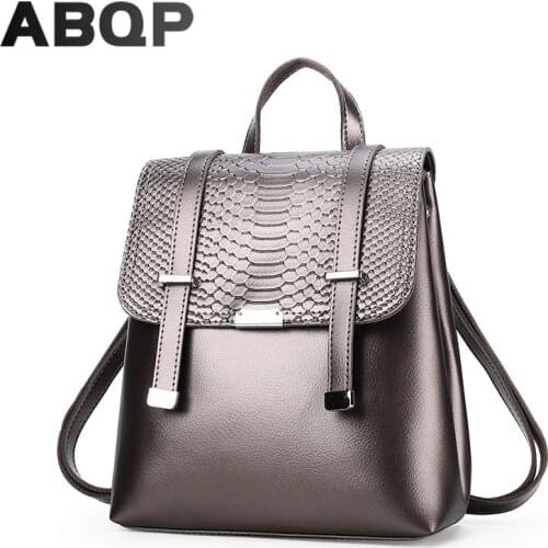 ABQP Leather Backpack Bags For Women Luxury Gold School Girl Backpack Travel Shopping Womens Backpack Bags