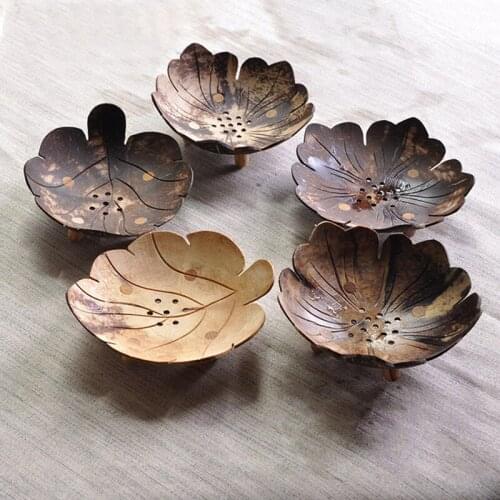 Creative hand carved coconut shell soap dish with drain toilet hand wood soap holder retro style bathroom accessories