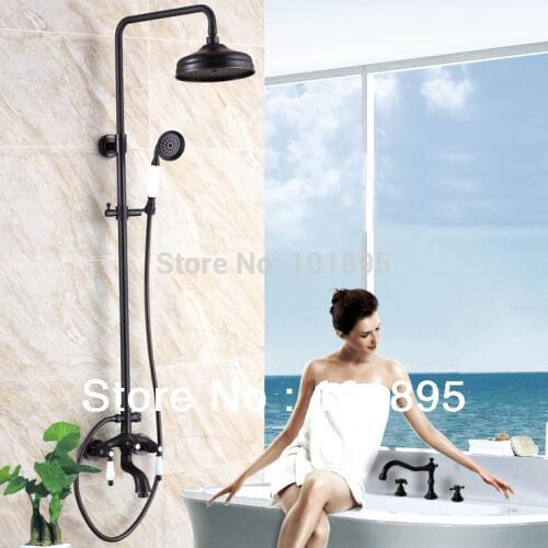 L15863 - Luxury Wall Mounted Black Color Brass Rainfall Shower Column