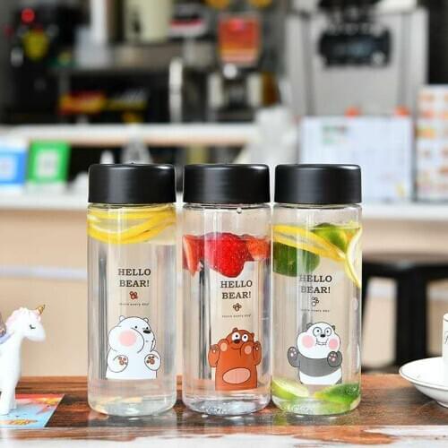 600ml Frosted Transparent Letter Plastic Water Bottle Student Simple Sports Summer Portable Couple Water Cup with Bag