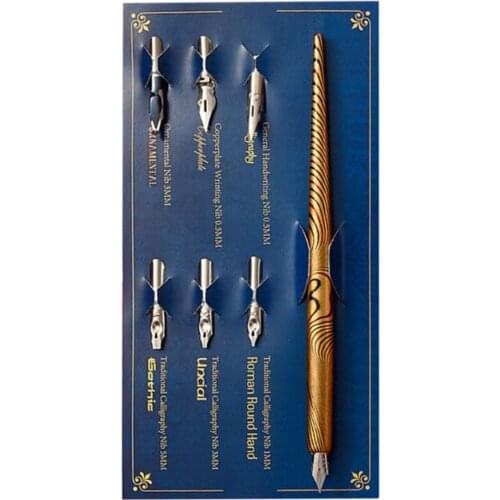 Marble Wood Manga Calligraphy Dip Pen Holder with 6 Nibs for Lettering Skiching G88D