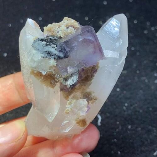 89.2gNatural purple fluorite and crystal wolframite arsenopyrite intergrowth mineral healing energy QUARTZ GEM home decoration