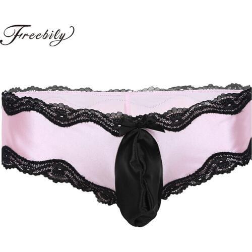 Men Lingerie Lacework Sissy Panties Low Rise Bikini Briefs Underpants with Bulge Pouch Briefs slip homme Sexy Gay Male Underwear