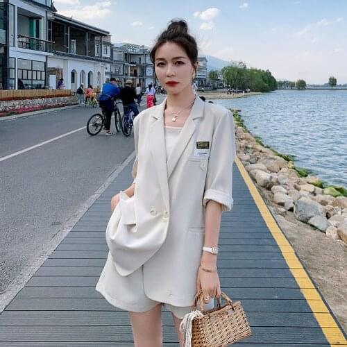 2021 Summer New Womens Suit Korean Suit Thin Net Trend Fried Street Professional Two Piece Set Office Top Suit for Women Shorts