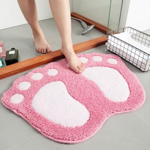 New Non Slip Soft Absorbent Flocking Shaggy Bathroom Fashion Cute Footprints Big Feet Bath Mat On Foot Pad Rug Household itemst