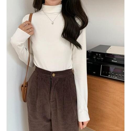 Autumn and winter new plush bottomed shirt female half high collar Korean student versatile slim long sleeve top