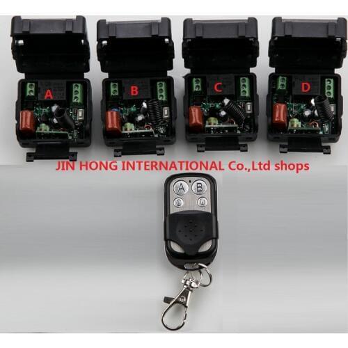 New AC 220 v 1 ch RF wireless remote control switch 4 mini receiver +1 transmitter With 4 buttons Toggle Momentary Latched