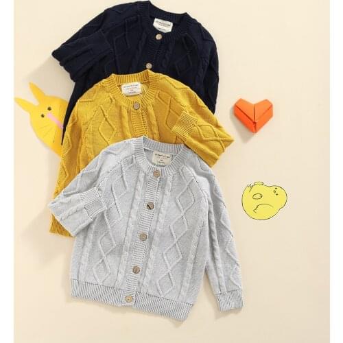 Autumn Toddlers Knitted Cardigan Boys Girls Solid Color Round Collar Long Sleeve Outwear Casual Tops Children Spring Coats