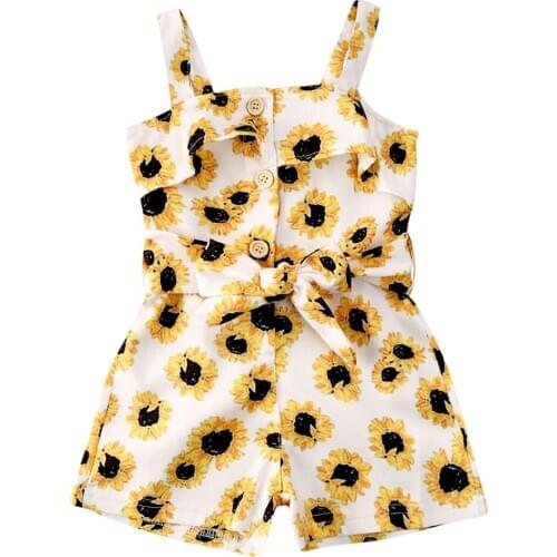 2-6Y Toddler Kid Baby Girl Clothes 2020 Summer Sleeveless Sunflower Print Sling Romper Jumpsuit 1Pc Outfit
