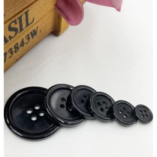 50pcs 11/15/18/20/25/30mm Black Color Overcoat Plastic Button 4 holes Craft Sewing PT251