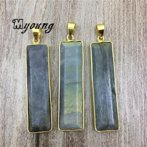 Rectangle Flash Labradorite Stone Pendant Charms, Natural Stone Glowing Gem Stone Necklace Pendants MY2084