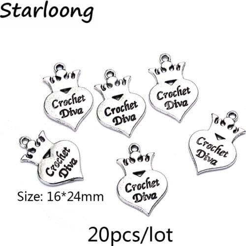 20pcs/lot wholesale antique zinc alloy silver plated heart crown charms pendants for bracelet necklace DIY jewelry making