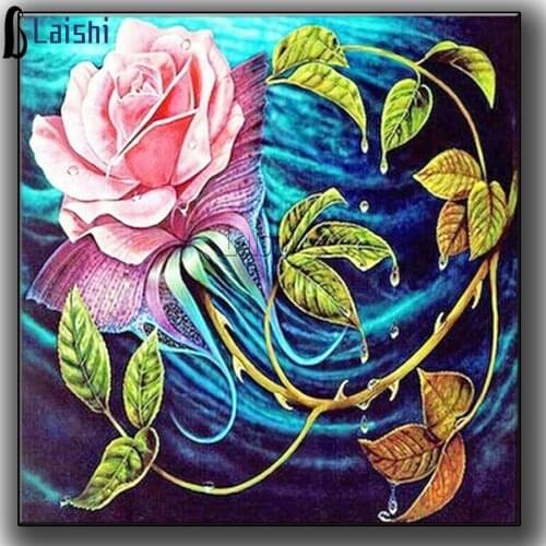 Full Round Drill Sea surface Diamond Painting Chinese Rose Flower Mosaic Kit Rhinestone Drawing Picture Home Decor Art Craft