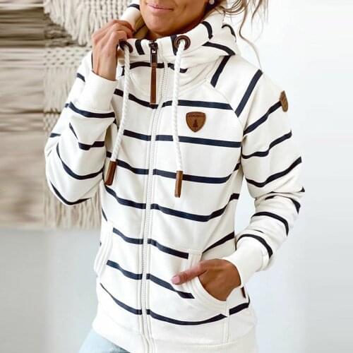 Autumn Striped Womens Sweatshirt With Zipper Hooded Cardigans Hoodies толстовка женская Long Sleeve Sweet Shirt Capuche King