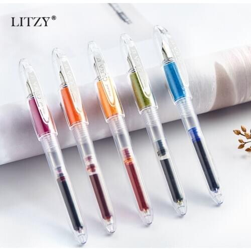 LITZY 1+3pcs Colors Ink Sac Transparent Fountain Pen Set EP Nib Calligraphy Fountain Pens School Office Stationery Supplies Gift