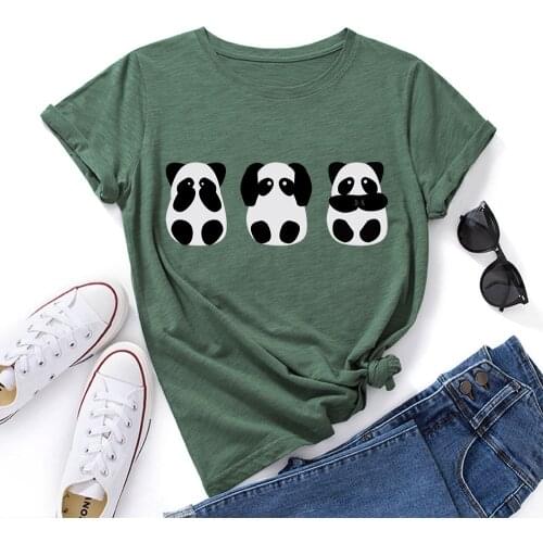 Cute Panda Animal Zoo Graphic Tee Top Summer Women Short Sleeve 100%Cotton T-Shirts Tops Female Oversized Shirt Clothes Kawaii