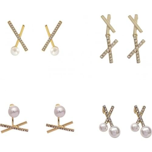 Cross Earrings Imitation Pearl Stud Earrings For Women Girls Korean Fashion Minimalist Party Jewelry Birthday Gift