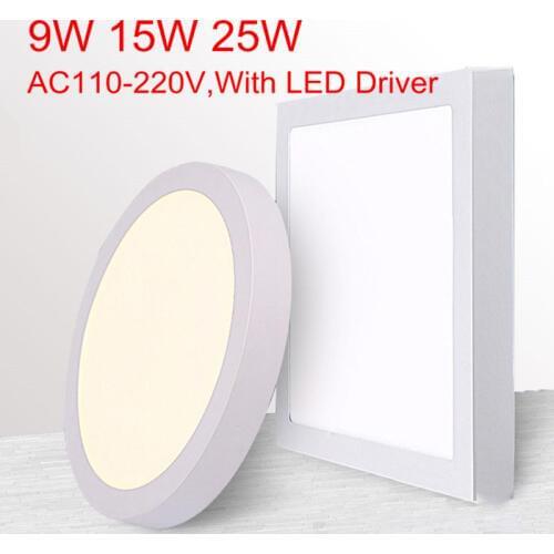 No Cut ceiling 9w 15w 25w Surface mounted led downlight Round/Square panel light Spot Down lamp AC110V 220V+ Driver