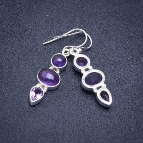 Natural Amethyst Handmade Unique 925 Sterling Silver Earrings 1.5" A2317