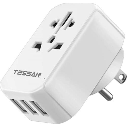 TESSAN Universal Outlet European Travel Plug to US Wall Socket Power Strip with 3 USB Ports Australia Charger to Mexico USA
