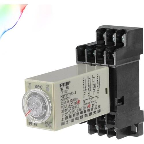 Rotary Knob DPDT 1S/5S/10S/30S/60S/3M/5M/10M/30M Timer Timing Time Relay AC/DC 6V 12V 24V 36V 110V 220V H3Y-4 With Base Socket