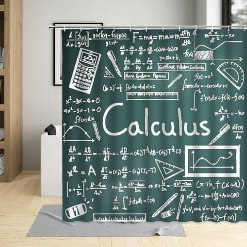 Learn Mathematics Shower Curtain Blackboard Word Geometric Graffiti Printing Curtains Child Waterproof Bathroom Decor With Hooks