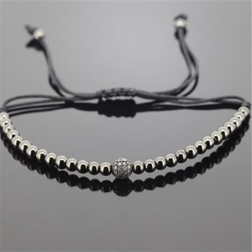 1pcs 24K gold 4mm round Beads & 6mm white micro pave CZ beads briading macrame women bracelet hot brand men weaving bracelet