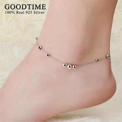 925 Sterling Silver Anklets For Women Simple Beads Anklet Foot Chain Silver 925 Jewelry Box Chain Anklets Fine Jewelry Bijoux