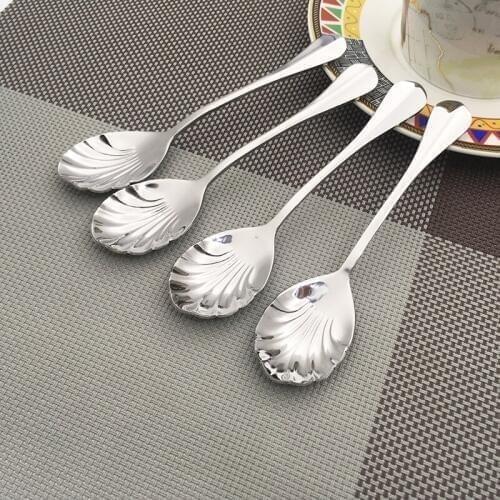 10pc 5.2'' Creative Dessert Spoon Stainless steel Ice Cream Coffee Spoon Shell Shaped Mixing Tea Spoons Home Kitchen Cutlery Set