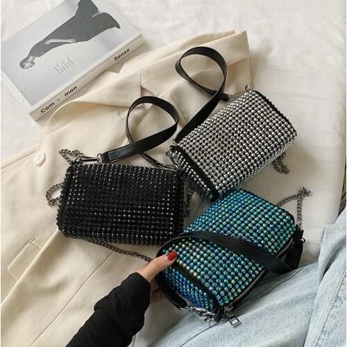 2021 Factory Popular Young Lady Small Messenger Handbags Diamond Chain Bags Women Candy Purses