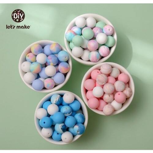 Lets Make 50Pcs Baby Pacifier Chain Accessories 15MM Starry Sky Silicone Beads BPA-free Food Grade Beads Childrens DIY Toys