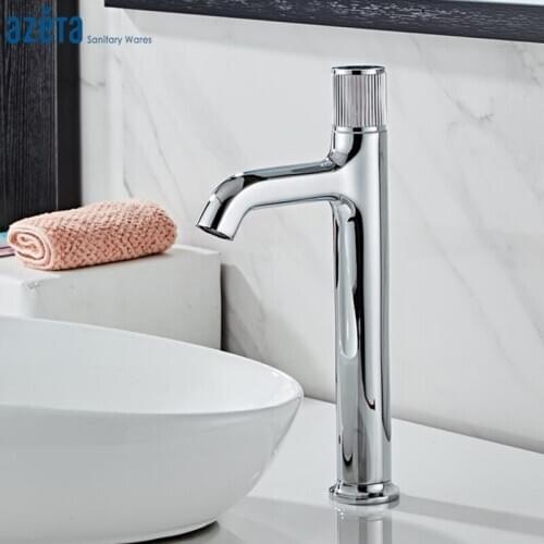 Azeta Modern Style Chrome Basin Faucets Brass Bathroom Wash Basin Tap Deck Mounted Basin Sink Mixer Crane Water Faucet AT7106H