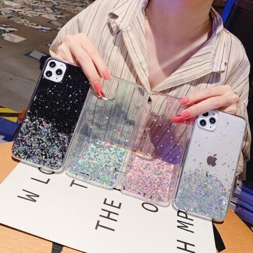 Bling Glitter Soft Phone Case For iPhone 11 Pro XS Max XR X 8 7 Plus With Holder Stand Back Cover For iPhone 12 Pro SE 2020 Case